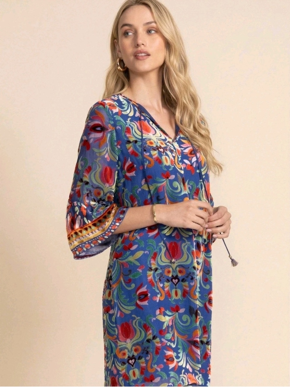 Johnny Was Sofiya Velvet Burnout Dress Blue Floral Silk Shift Mini Large